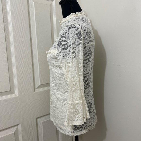 Express White Lace Ruffle Top With Bell Sleeves Size Medium - Picture 2 of 5